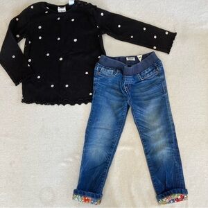 Floral Lined Blue Jeans with Zara Tee